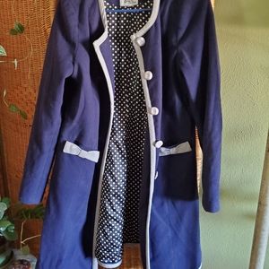 Bea & Dot Blue Peacoat with Polka dot lining - Large